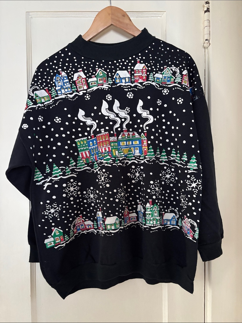 Vintage Black Holiday Village Crewneck Sweater